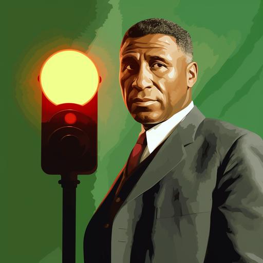 A cartoon-styled image of Garrett Morgan, the inventor of the traffic light--ar