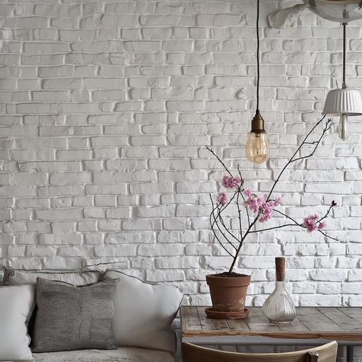 A clean white brick wall in modern cool shabby chic apartment, ar-9:16 --v 6.0