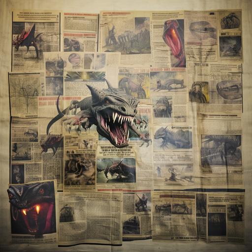 A collage of newspaper clippings reporting Chupacabra sightings.
