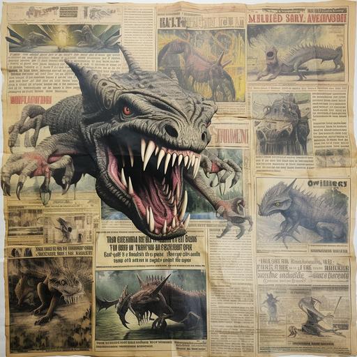 A collage of newspaper clippings reporting Chupacabra sightings.