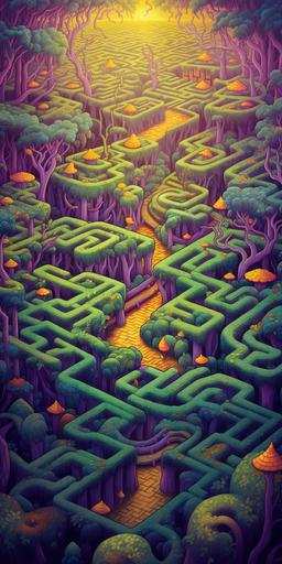 A colorful environment of a forest maze in spring inspired by Escher --v 5.1 --s 750