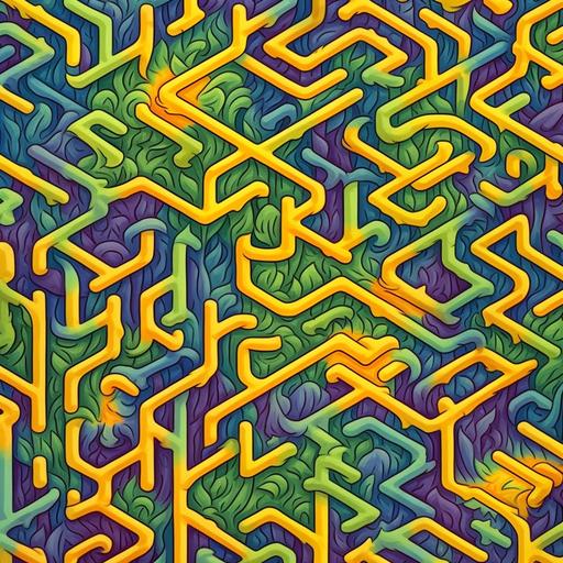A colorful pattern of a forest maze in spring inspired by Escher --v 5.1 --s 750