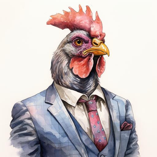 A colorful sketch white background, a chicken fried leg piece wearing a formal suit going to a wedding