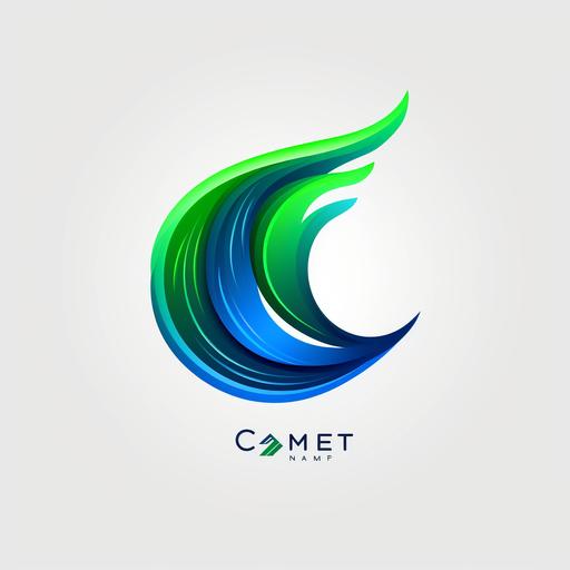 A comet logo. Green and Blue. No background. Bold