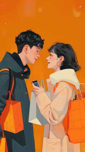 A couple in an online relationship finally get to meet up and go shopping together. The woman actively swipes her card to pay, buying a heap of gifts for the man, fully expressing her affection and care --ar 9:16 --v 6.0