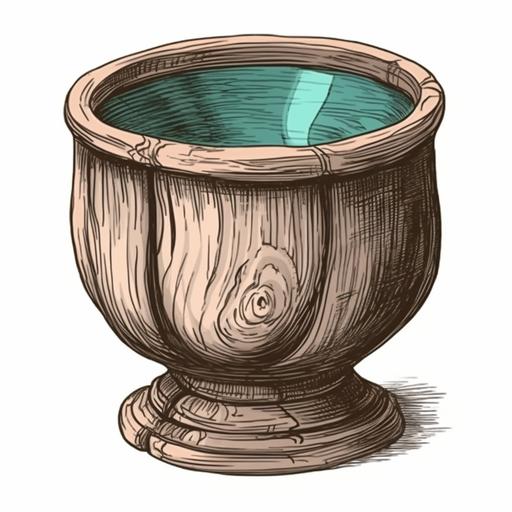A crude wooden cup of water by itself, Victorian color illustration, center composition, solid white background --no watermarks --v 5.0