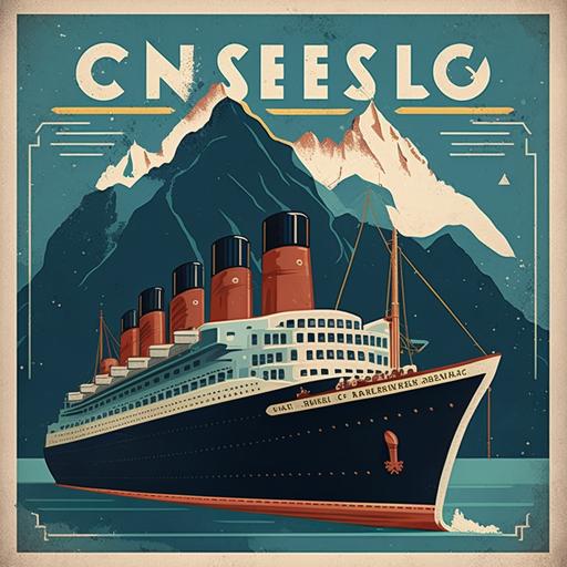 A cruise ship poster in the style of an Ocean Liner's in Queenstown