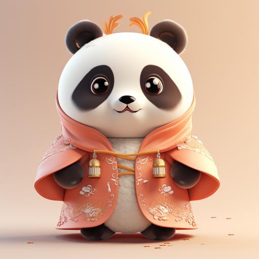 A cute Panda character, big head small body, dressed in Chinese Hanfu, Minimalist geometric style, Soft illumination, C4D Renderer, Product View, High Resolution. --style raw