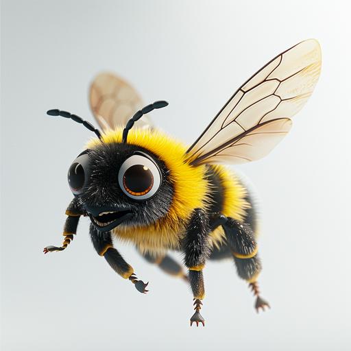 A cute bee is flying. Side. The background is white. 3D. Disney style. --s 250