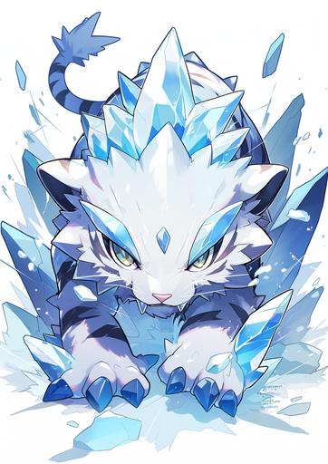 A cute cartoon illustration A white background A Eudemons Ice crystal tiger，Tiger headed beast a pokemon game unit game asset --ar 5:7 --s 250 --niji 6