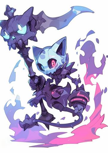 A cute cartoon illustration A white background A Eudemons Skeleton Cat a pokemon game unit game asset --ar 5:7 --s 250 --niji 6