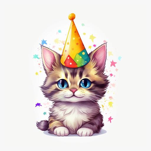 A cute cat wearing a party hat, ready to celebrate for sticker, white background