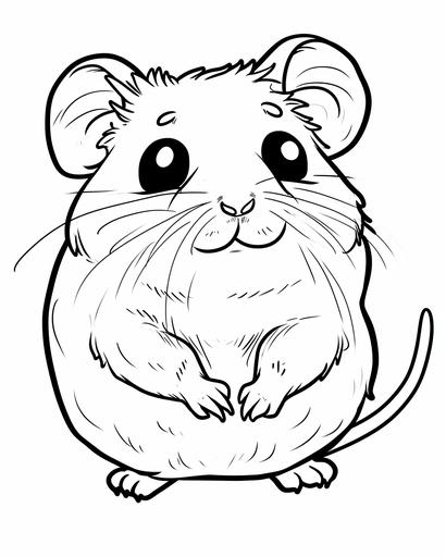 A cute hamster, coloring page for girls aged 12 plus, thick lines, black and white, no shading --ar 4:5 --v 6.0