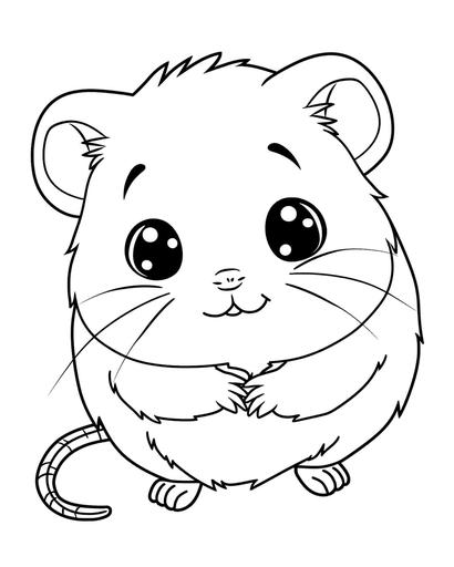 A cute hamster, coloring page for girls aged 12 plus, thick lines, black and white, no shading --ar 4:5 --v 6.0