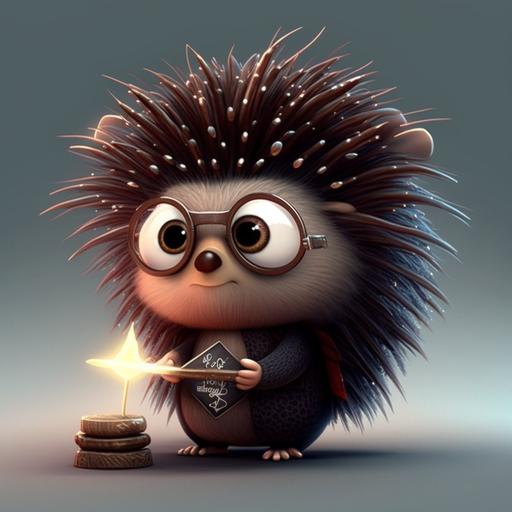 A cute porcupine with a soul, a teenage wizard and programmer assistant, curious, positive, with afropric. Kind, clumsy. He is fond of Feng shui and Chinese philosophy, with the symbol of Taijiquan, a Pixar-style image