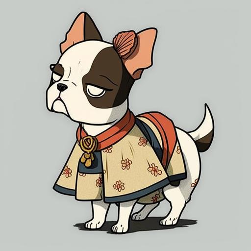 A dog in japanese cartoon style in traditional jewish clothes