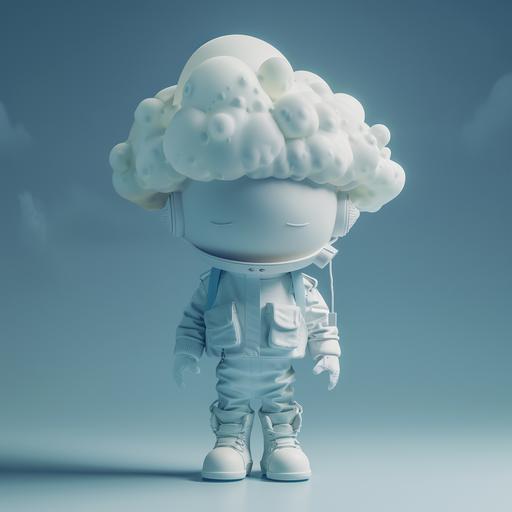 A doll with a cloud on its head, blind box toy,Cute toys, Pixar style, white background，clay material,pure dark background,natural lighting, cool, cartoon style, Simplified details, pure white background. Minimalism, digital illustration,aurora punk style, C4D, 3D blender, studio light. high detail, Oc renderer,8k --v 6.0