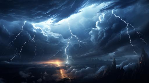 A dramatic scene of a powerful weather wielder summoning a bolt of lightning from the sky to strike down their enemies. The atmosphere is tense and electrifying, with dark storm clouds gathering overhead. The weather wielder's face is focused and intense, their eyes glowing with supernatural energy as they command the forces of nature to do their bidding. The scene is set in a vast open battlefield, with the enemies scattered in fear below. The lightning bolt crackles with energy as it arcs towards its target, illuminating the scene with a blinding light. Unreal engine, hyper real --v 5.2 --ar 16:9