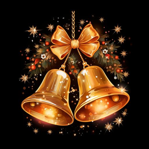 A festive scene with jingle bells and snowflakes, Cartoon, Joyful, Soft glow lighting T-shirt design graphic, Vector, Contour, transparent background.
