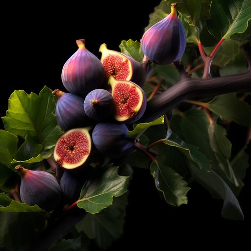 A fig tree has red, green and purple fruit, long exposure photography, photo grade, 64K, hyper quality
