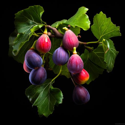 A fig tree has red, green and purple fruit, long exposure photography, photo grade, 64K, hyper quality