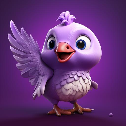A fun 3D cartoon dove, purple