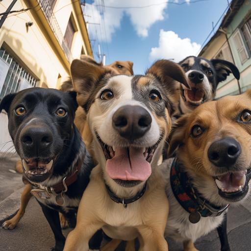 A group of Brazilian street dogs taking a selfie