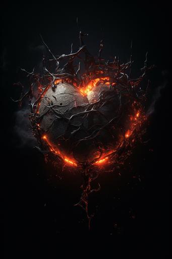 A heart is entangled with thorns, and flames are burning on the thorns, back ground with the black hole, realism, dynamic, cinematic, stunning, realistic lighting and shadows, Subtle Volumetric Lighting, Details, dramatic, 8k, RAW photo, best quality, stunning, realistic --ar 2:3 --s 750 --v 5