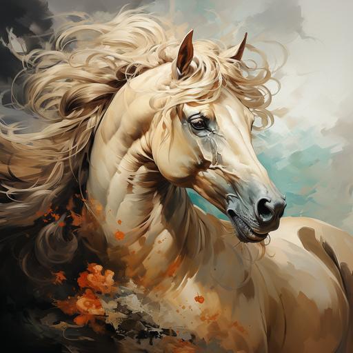 A horse's head in profile, its mane flowing in the wind. --s 750