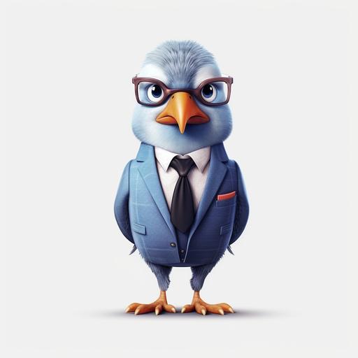 A hyper-realistic inspired photorealistic cinematic 3d illustration bird in a suit, cartoonish, funny mood, white background, detailed illustration --v 5.1 --s 750