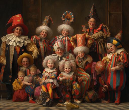 A hyperrealistic group portrait featuring a diverse array of characters from various cultural and theatrical traditions, including: a Harlequin in a diamond-patterned costume; a classic clown with a red nose and colorful attire; a Jester in a two-toned outfit with a bell-tipped hat; a Buffoon in exaggerated garb; a Trickster figure with mischievous features; a Lazzi performer in comical Italian Renaissance attire; a Vidushaka from Indian drama in traditional costume; Petruk from Javanese culture in traditional garb; Punch from Punch and Judy in bright, jester-like attire; Till Eulenspiegel in medieval German clothing; a Dame from pantomime in extravagant, comedic drag; Karagöz and Hacivat from Turkish shadow play, one in dark, the other in light clothing; Pagliaccio in classic Italian opera clown costume; a Moriones festival participant in colorful, historical Philippine attire; a performer from the Brazilian Bumba Meu Boi festival in vibrant costume; a Kwakwaka'wakw indigenous person in traditional regalia; Hanswurst in German folk costume; a Wayang Orang performer in Javanese traditional costume; Mummers in varied, elaborate costumes; Gilles in Carnival of Binche attire with a mask; Krampus in a fearsome, horned demon outfit; a Kathakali dancer in elaborate Indian costume and makeup; and Coyolxauhqui, an Aztec deity, in historical Mesoamerican attire. The setting is a grand, ornate stage, with each character striking a pose that reflects their cultural significance and role. angel, androgynous man, wings and halo, lying spread out on plush velvet and silk, minimalist Versailles --niji 5 --ar 7:6