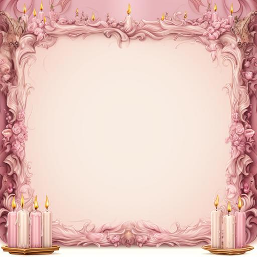 A letter paper design with a blank pink oval in the middle for writing notes. The border should be made up of hundreds of candles all around in the style of a Mark Ryden oil painting