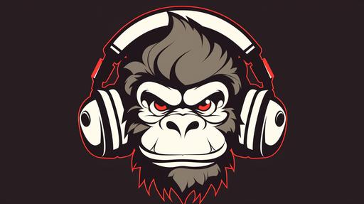 A logo of a black monkey with headphones, retro cartoon style, just lines, black and white. --ar 16:9