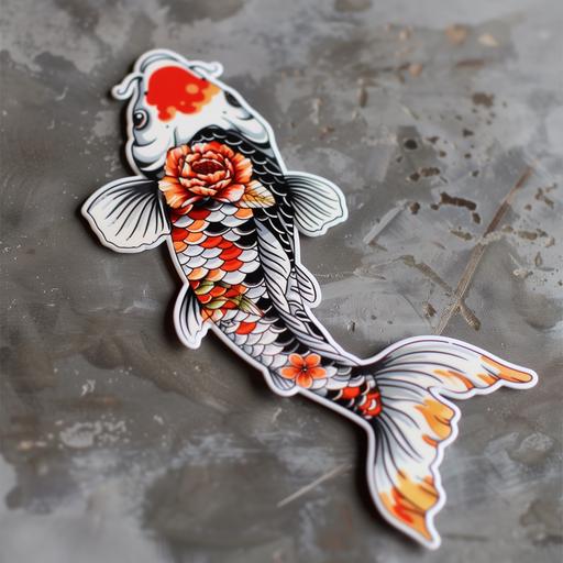 A luxurious and stylish Gucci-inspired koi fish sticker, white bckgrd