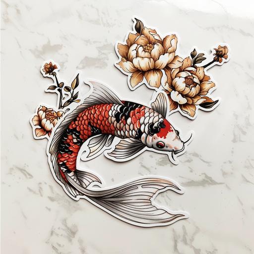 A luxurious and stylish Gucci-inspired koi fish sticker, white bckgrd