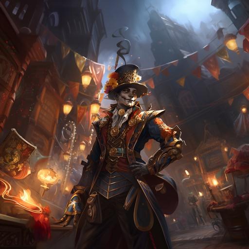 A male gearforged automaton dressed as a flamboyant carnival (carnie) barker and town crier. Epic fantasky 4k inspired by tabletop roleplaying game art in Dungeons & Dragons, Pathfinder, Kobold Press.