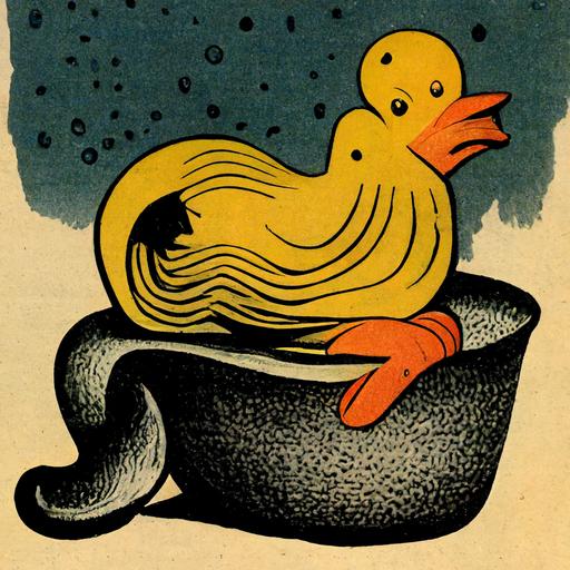A man buried by a cascade of rubber ducks, cartoon drawing by Herge in ligne clare style --uplight --q 2