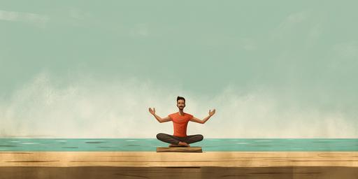 A man doing yoga cartoon illustration using Oliver Jeffers art style --ar 2:1