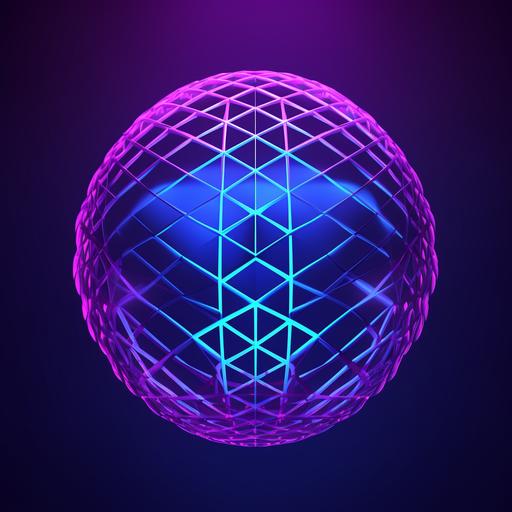 A mesh, violet and blue, wireframe, cybersecurity logo