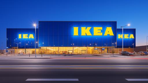 A mesmerizing photo-realistic shot showcases an Ikea store, enveloped in the iconic blue and yellow colors that are unmistakably associated with the renowned furniture retailer. The image captures the store's exterior, inviting customers to explore its vast selection of home furnishings and accessories. The blue facade, with its clean lines and prominent branding, stands out against the surrounding environment, creating a sense of recognition and familiarity. The yellow accents, from the entrance signage to the vibrant shopping carts, add a cheerful touch to the scene. The atmosphere is filled with a blend of excitement and possibility as customers anticipate the immersive shopping experience that awaits them within the store. The style of the image is hyper-realistic photography, meticulously capturing the fine details of the store's architecture, the vibrant blue and yellow colors, and the overall inviting ambiance. The result is a visually stunning representation that embodies the distinctive identity of Ikea, inviting customers into a world of stylish and affordable home furnishings --ar 16:9
