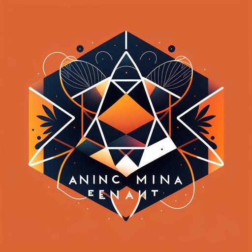 A minimalist logo for a wellness and music festival events company based in Puerto Rico. The logo features a sacred geometry design with a color palette transitioning from midnight blue to sunrise orange. The geometric shapes are arranged in a funky and modern way that evokes a sense of tropical connection.