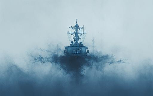 A minimalist rendition of the U.S. Navy Ship logo in chalcedony blue and white. Photographed with a soft focus to create an ethereal feel. Imagined by M A Aguilar, MegUSN1 --s 250 --c 10 --ar 16:10 --v 6.0 --style raw