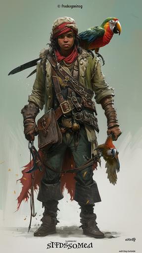 A mysterious Transient Amphibian boy going by the name of Robinson upon whose shoulder rides something resembling a parrot. The tattered ship captain's outfit that he inherited is his prized possession. An experienced drifter, he has washed up on many the shore of another world's island, only to be carried off again with the tide of what he calls his exile. It is on one such island that he meets you, from which point he treats you like family and hungers to show you his dependability. He offers the love of a parent to those who have been separated from their own, and holds a particular affection for anyone connected with the man who gave him his start. オウムのような何かを肩に乗せ、