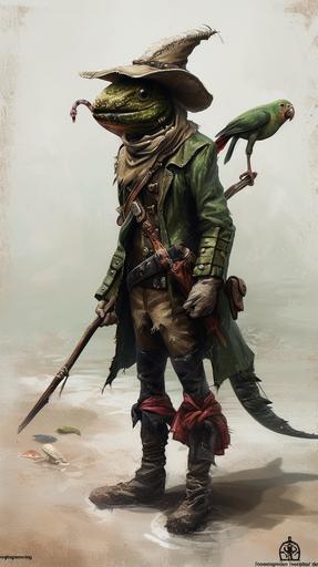 A mysterious Transient Amphibian boy going by the name of Robinson upon whose shoulder rides something resembling a parrot. The tattered ship captain's outfit that he inherited is his prized possession. An experienced drifter, he has washed up on many the shore of another world's island, only to be carried off again with the tide of what he calls his exile. It is on one such island that he meets you, from which point he treats you like family and hungers to show you his dependability. He offers the love of a parent to those who have been separated from their own, and holds a particular affection for anyone connected with the man who gave him his start. オウムのような何かを肩に乗せ、