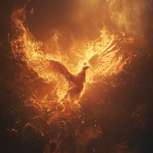 A mythical phoenix emerging from flames, symbolizing resilience. Style: Resilient, Powerful, Dramatic. Camera: DSLR. Lens: Prime. Post-processing: Increase contrast.