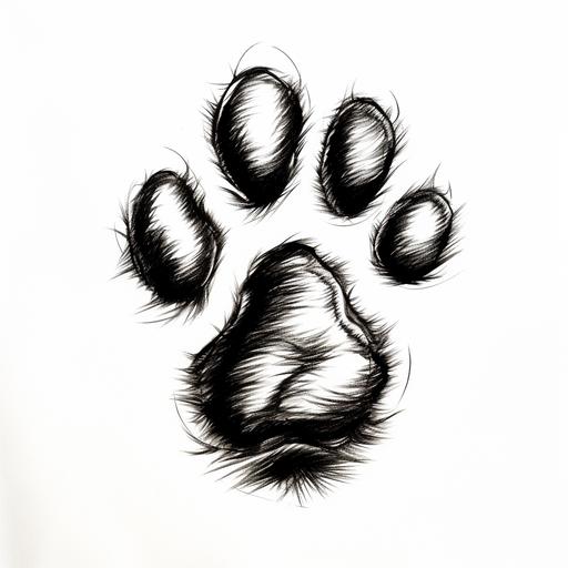 A paw print from a cat - outlines - minimizes - pencildrawing