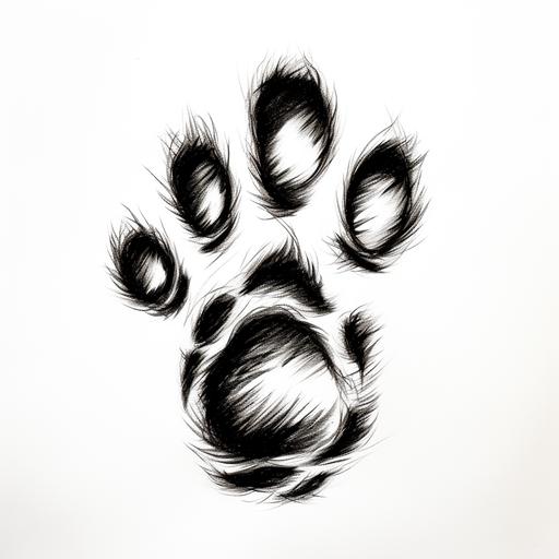 A paw print from a cat - outlines - minimizes - pencildrawing