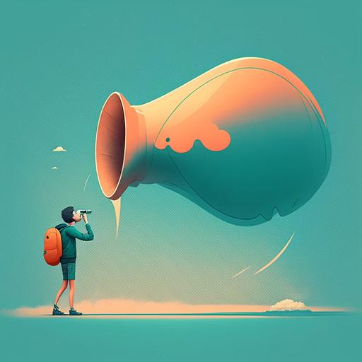 A person with a megaphone and a thought bubble , futuristic , cartoon styl e