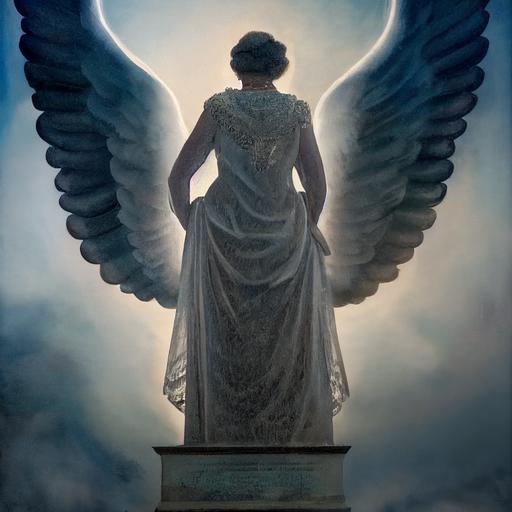 A photo of the queen of England with angel wings going to heaven. --test --creative --upbeta