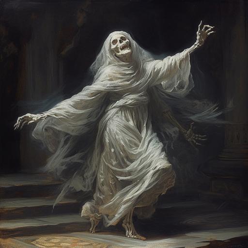 A picture of a character mummy dancing waltz very graciously alone in the tombs, Baroque painting, 16k --q 2 --v 5.1